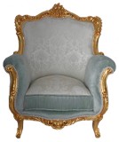 Fotoliu Rococo din lemn masiv auriu cu tapiterie bleu CAT133