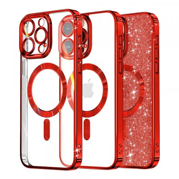 Husa MagSafe pentru Apple iPhone 12 Pro Max, Techsuit, Luxury Glitter, Rosie