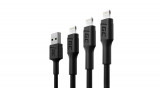 Green Cell 3x Cablu de date și &icirc;ncărcare GC Ray USB - Lightning 30cm, 120cm, 200cm pentru iPhone, iPad, iPod, &icirc;ncărcare rapidă cu LED alb