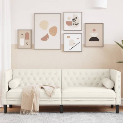 Gossi canapea chesterfield cu pernute/3 locuri, crem, catifea foto