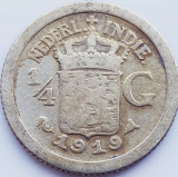 768 Indiile de Est Olandeze 1/4 Gulden 1919 Wilhelmina km 312 argint, Asia