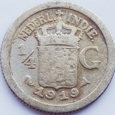 768 Indiile de Est Olandeze 1/4 Gulden 1919 Wilhelmina km 312 argint