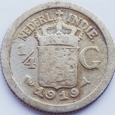 768 Indiile de Est Olandeze 1/4 Gulden 1919 Wilhelmina km 312 argint foto