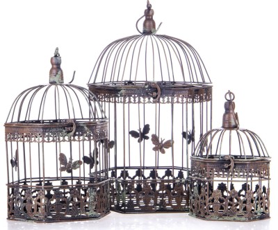 Set trei colivii din fier forjat antik brown lup118 foto