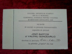 Invitatie expozitie pictura: Jeno Bartos si Valeriu Gonciariuc, 1980 foto