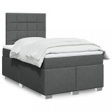 VidaXL Pat box spring cu saltea, gri &icirc;nchis, 120x200 cm, textil 3290456