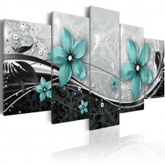Tablou canvas 5 piese - Floare turcoaz de noapte - 100 x 50 cm foto