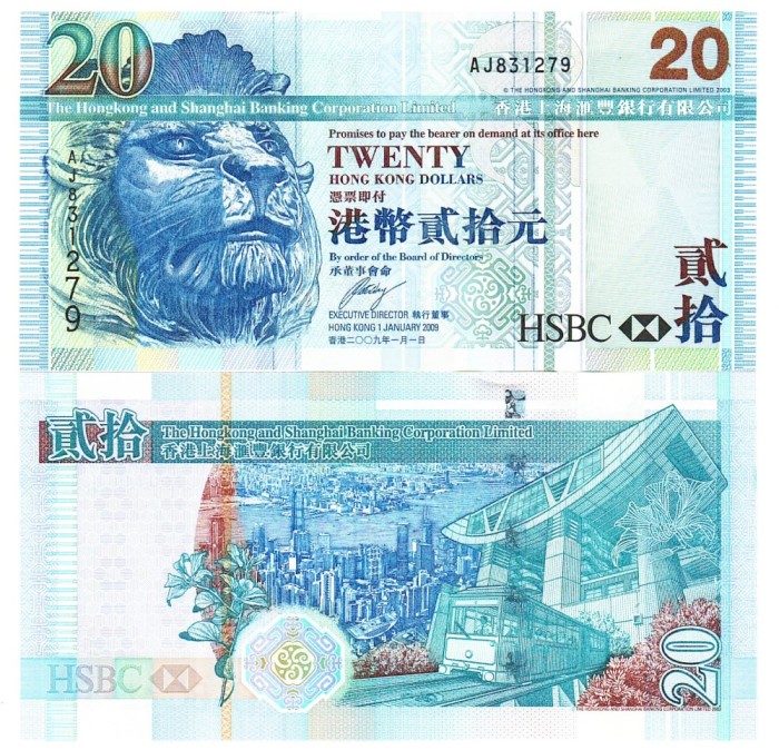 Hong Kong 20 Dolari 2009 P-207 UNC