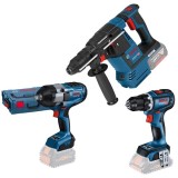Bosch GBH 18V-26 + GDS 18V-1000 + GSR 18V-90 C - Rotopercutor SDS-Plus 2.6 J + Masina de insurubat cu impact patrat 1/2 inch 1000 Nm M14-M24 valiza sp