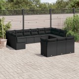 Cumpara ieftin Gossi set mobilier de gradina cu perne, 13 piese, negru, poliratan