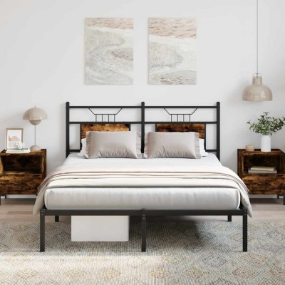 vidaXL Cadru pat fără saltea stejar fumuriu 140x200 cm lemn prelucrat 4106744 foto