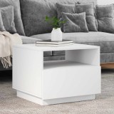 Măsuță de cafea cu lumini LED, alb, 50x49x40 cm