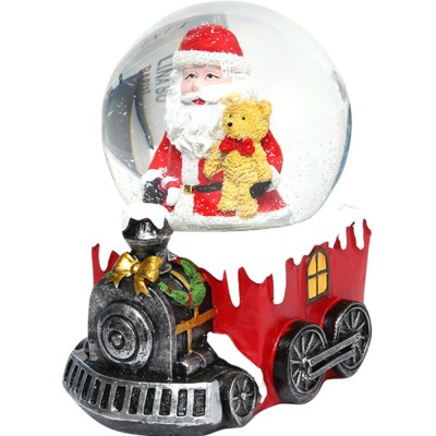 Decoratiune muzicala glob cu zapada, Mos Craciun pe tren, 9 x 10 cm, multicolor foto