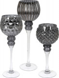 Set 3 suporturi pentru lumanari Emnossments, sticla, negru, Excellent Houseware