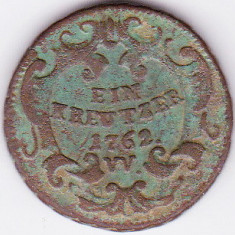 Austria 1 EIN KREUTZER kreuzer 1762 W Viena Maria Tereza,cu patina verde