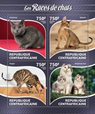 AFRICA CENTRALA 2015 - Pisici /set complet-bloc + colita MNH (2 imagini)