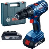 Bosch GSB 180-LI - Masina de gaurit si insurubat cu percutie cu 2 acumulatori Li-Ion 18 V 2 Ah 54 Nm valiza plastic