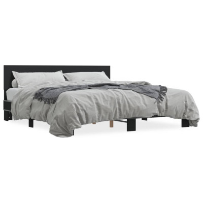vidaXL Cadru de pat negru 180x200 cm din lemn prelucrat și metal foto
