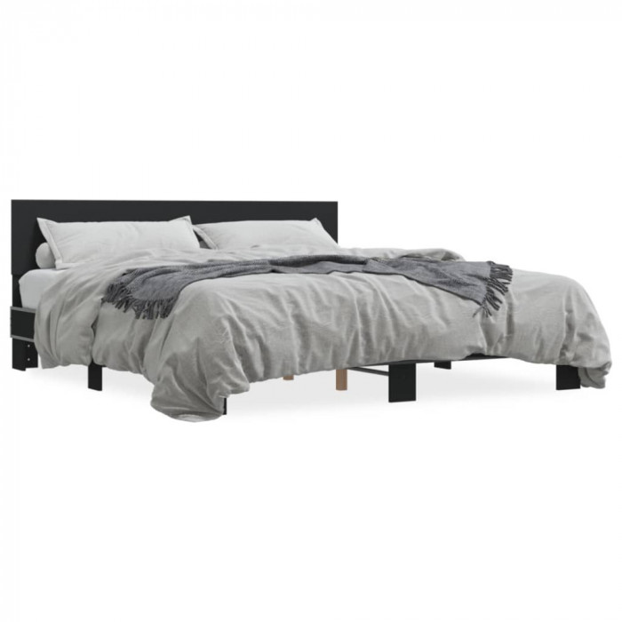 Cadru de pat negru 180x200 cm din lemn prelucrat si metal GartenMobel Dekor