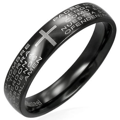 Inel negru din oțel inoxidabil cu text de rugăciune - Marime inel: 49 foto