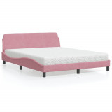 VidaXL Pat cu saltea, Dover, roz, 160x200 cm, catifea 3208436