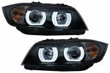 Faruri Halogen U-Led 3D Dual Halo Rims compatibil cu BMW Seria 3 E90 Limuzina E91 Touring (03.2005-08.2008) LHD Negru HLBME90AB