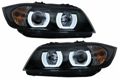 Faruri Xenon U-Led 3D Dual Halo Rims BMW Seria 3 E90 Limuzina E91 Touring (03.2005-08.2008) LHD Negru Performance AutoTuning
