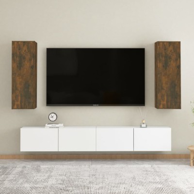 vidaXL Comode TV, 2 buc., stejar fumuriu, 30,5x30x90 cm lemn prelucrat foto