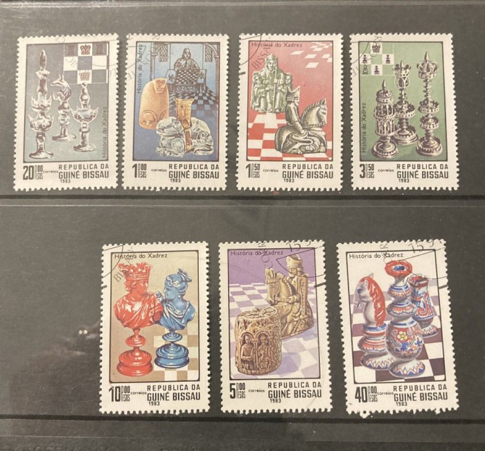 GUINEA BISSAU 1983 PIESE DE SAH , SERIE COMPLETA , STAMPILATA
