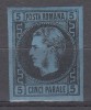 ROMANIA 1866/1867 LP 19 REGELE CAROL I CU FAVORITI 5 PARALE NEGRU PE HARTIE ALBASTRA HARTIE GROASA GUMA ORIGINALA SARNIERA, Nestampilat