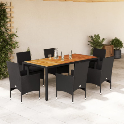 vidaXL Set mobilier grădină perne 7 piese negru poliratan/lemn acacia foto