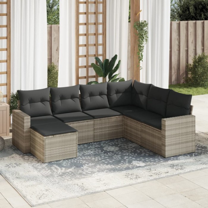 vidaXL Set canapele de grădină cu perne, 7piese gri deschis poliratan 3219292