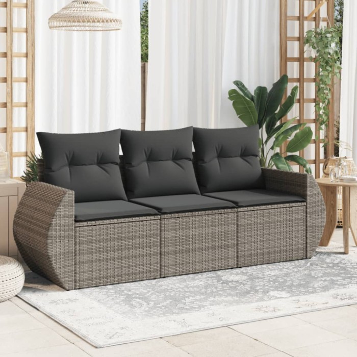 Gossi set canapea de gradina cu perne, 3 piese, gri, poliratan