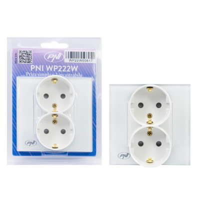 Aproape nou: Priza simpla x2 incastrabila PNI WP222W cu rama din sticla culoare alb foto