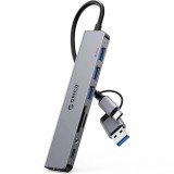 Hub USB / USB-C Orico YSA8-U3, 1 x USB-A 3.0 - 3 x USB-A - 1 x USB-C - 1 x SD - 1 x microSD - 1 x Jack 3.5mm, Negru, Universal