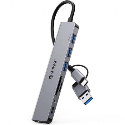 Hub USB / USB-C Orico YSA8-U3, 1 x USB-A 3.0 - 3 x USB-A - 1 x USB-C - 1 x SD - 1 x microSD - 1 x Jack 3.5mm, Negru foto