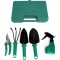 Set unelte de gradinarit, cu 5 piese, cutie pentru depozitat si transport, din metal si plastic, verde