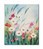 Tablou margarete in camp, pictat manual, 60x50cm ulei pe panza in cutit efect 3D, Valentin Pop