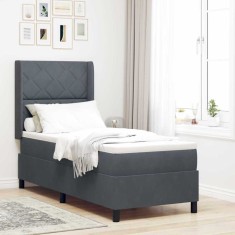 vidaXL Pat cu boxă spring LED și saltea Gri &icirc;nchis 80 x 200 cm Catifea