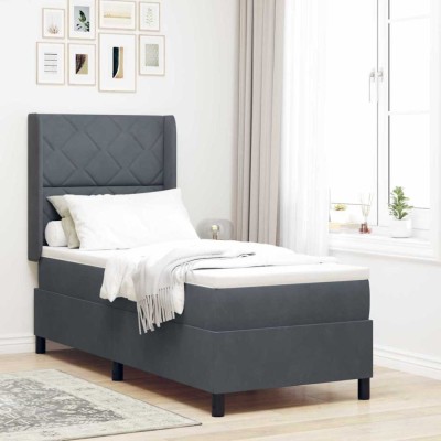 vidaXL Pat cu boxă spring LED și saltea Gri &amp;icirc;nchis 80 x 200 cm Catifea 3343893 foto