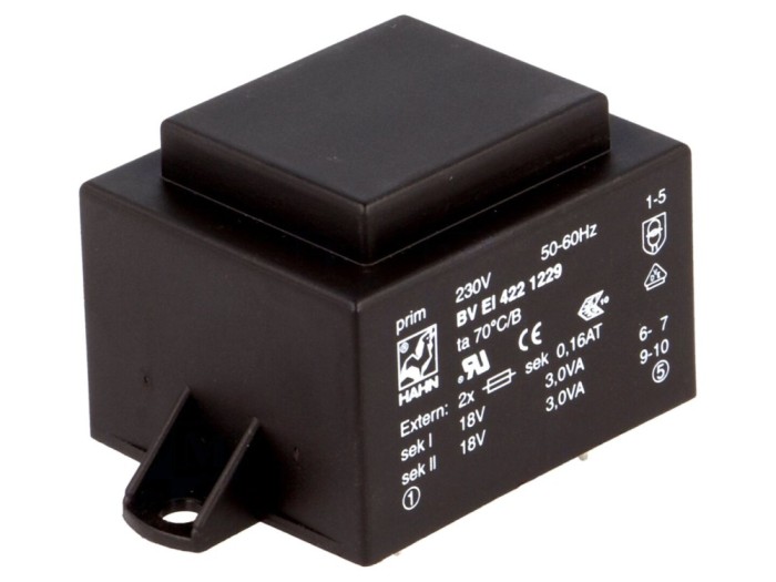 Transformator PCB &icirc;ncapsulat 6VA 230V 18V