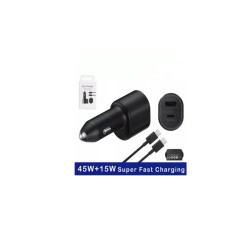 Incarcator Auto pentru Samsung s25, s24, s22, s23, s21,s20, 45W USB-C si 15W USB plus Cablu de incarcare USB-C la USB-C, 5A, 1m, Negru