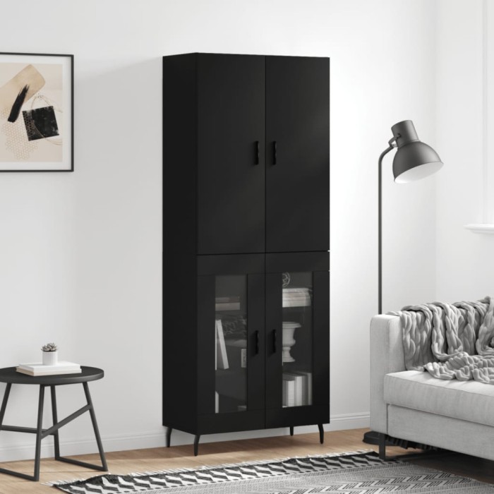 Dulap &icirc;nalt, negru, 69,5x34x180 cm, lemn compozit
