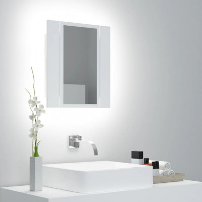 Dulap de baie cu oglinda &amp;amp; LED, alb, 40x12x45 cm, acril GartenMobel Dekor foto