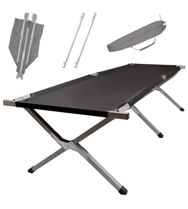 Pat de camping pliabil XXL negru 150kg