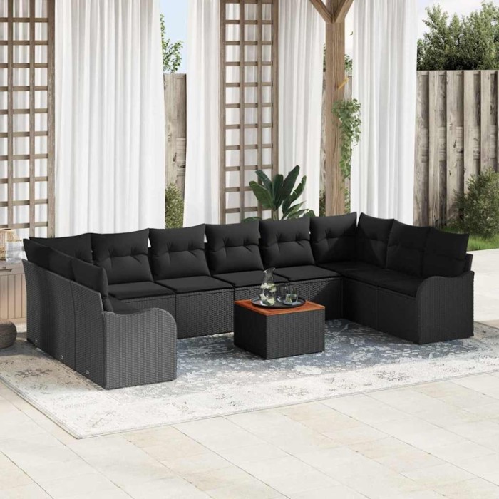 Set de canapele pentru grădină 11 pcs Negru