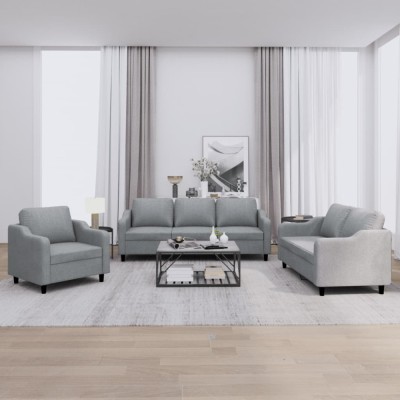 vidaXL Set de canapele cu perne, 3 piese, gri deschis, textil 3201770 foto