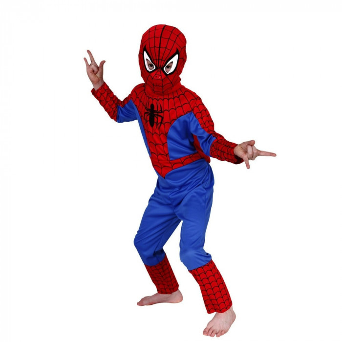 Costum Spiderman pentru copii IdeallStore&reg;, True Hero, marime M, pentru 5 - 7 ani, rosu