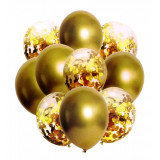Cumpara ieftin Set 10 buc. baloane pentru petrecere Auriu Metalic + Confetti, AVEX