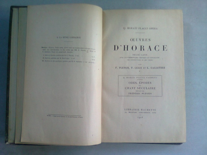 OEUVRES D&#039;HORACE - FREDERIC PLESSIS (CARTE IN LIMBA LATINA)